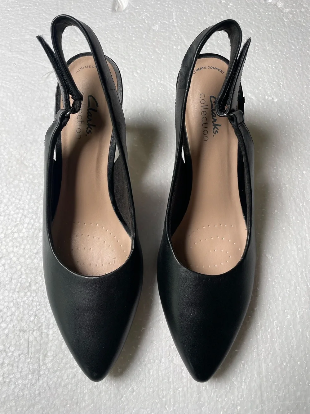 Clarks Black Pointed-Toe Slingback Kitten Heels